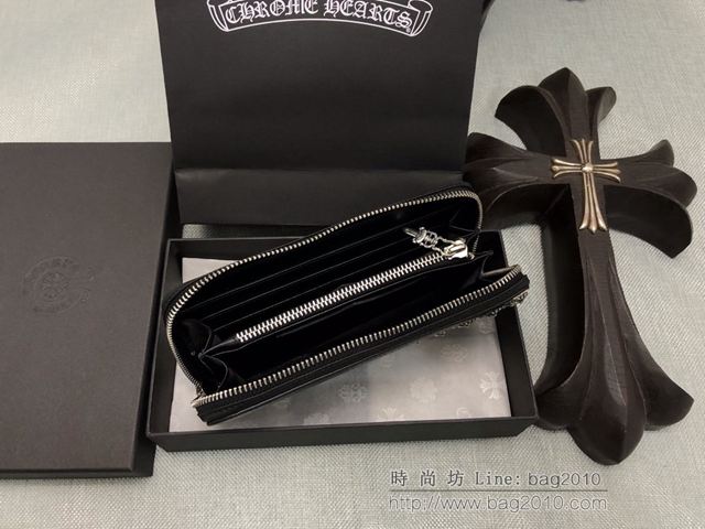 chrome hearts包 克羅心36釘錢包皮 摔紋牛皮 S925純銀 克羅心長錢夾 拉鏈錢包  gjc1956